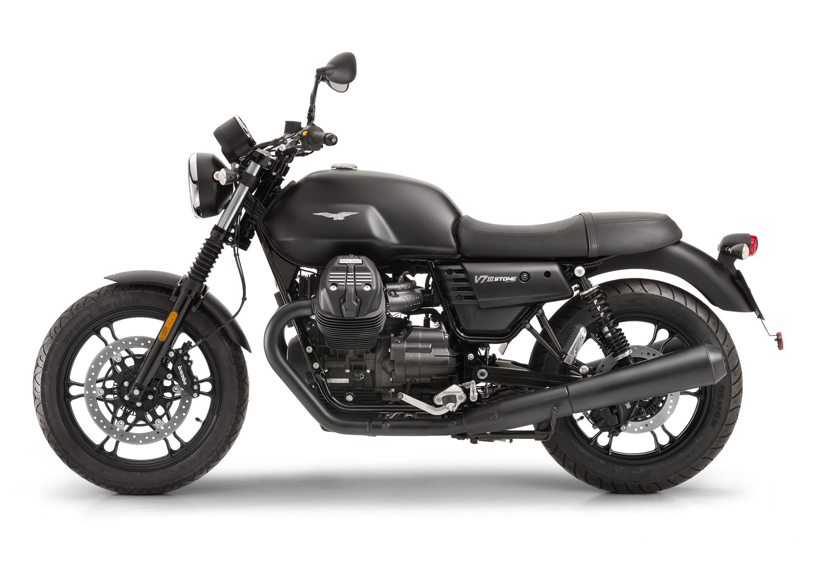 vista lateral izquierdo de la moto guzzi V7 iii stone