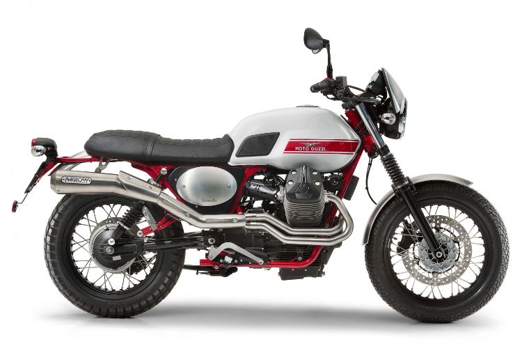 Moto modelo Stornello, color gris y rojo. Marca Motoguzzi