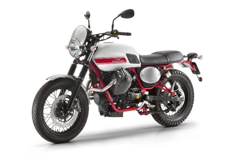 Moto modelo Stornello, color gris y rojo. Marca Motoguzzi