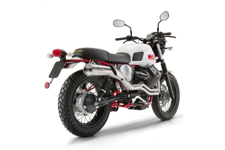 Moto modelo Stornello, color gris y rojo. Marca Motoguzzi