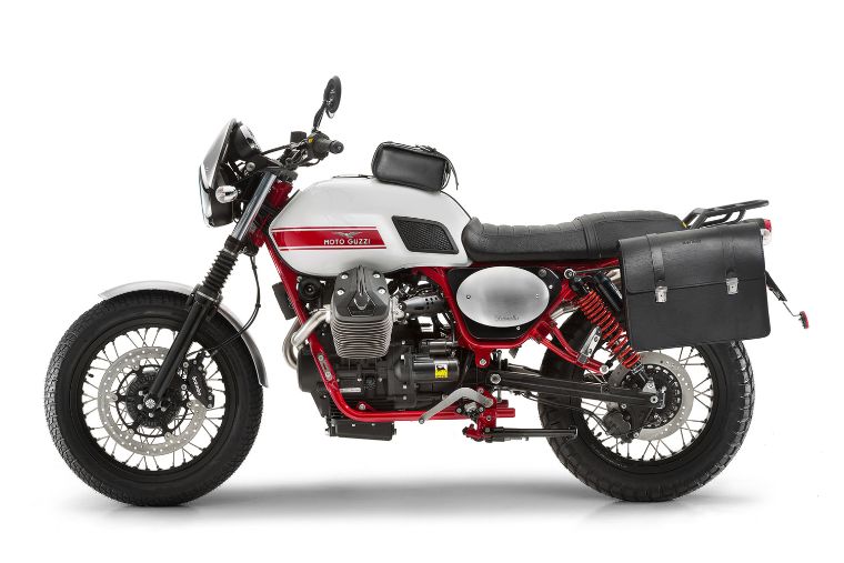 Moto modelo Stornello, color gris y rojo. Marca Motoguzzi