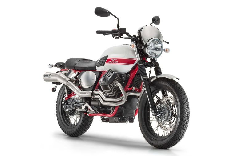 Moto modelo Stornello, color gris y rojo. Marca Motoguzzi
