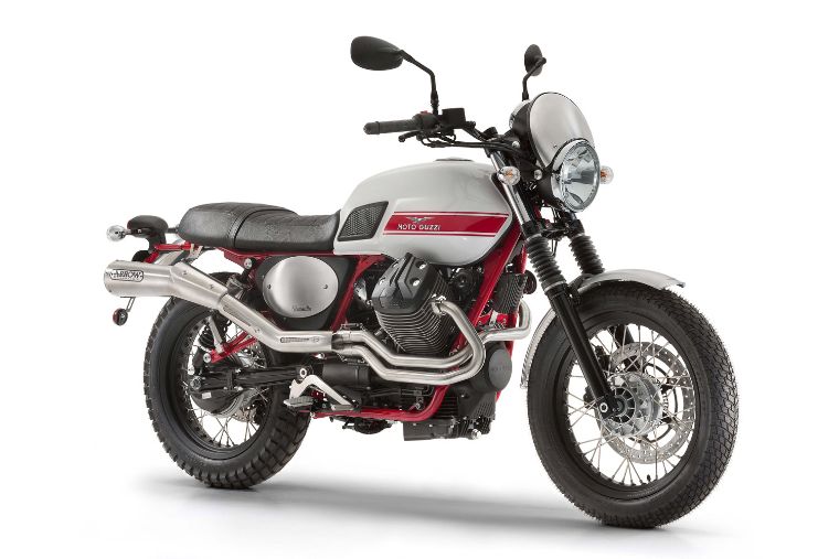 Moto modelo Stornello, color gris y rojo. Marca Motoguzzi